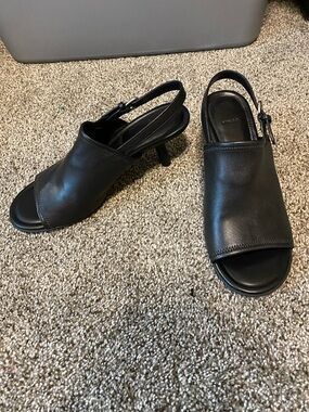 Vince Black Leather Open-Toe Slingback Heels